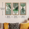 A set of three framed wall art pieces featuring green and beige botanical patterns on light wood frames.