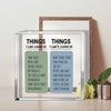 Acrylic desk sign with two panels listing things I can control and things I can't control