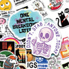 Colección de pegatinas y calcomanías de memes de dibujos animados con calaveras, caras enfadadas y texto humorístico.
