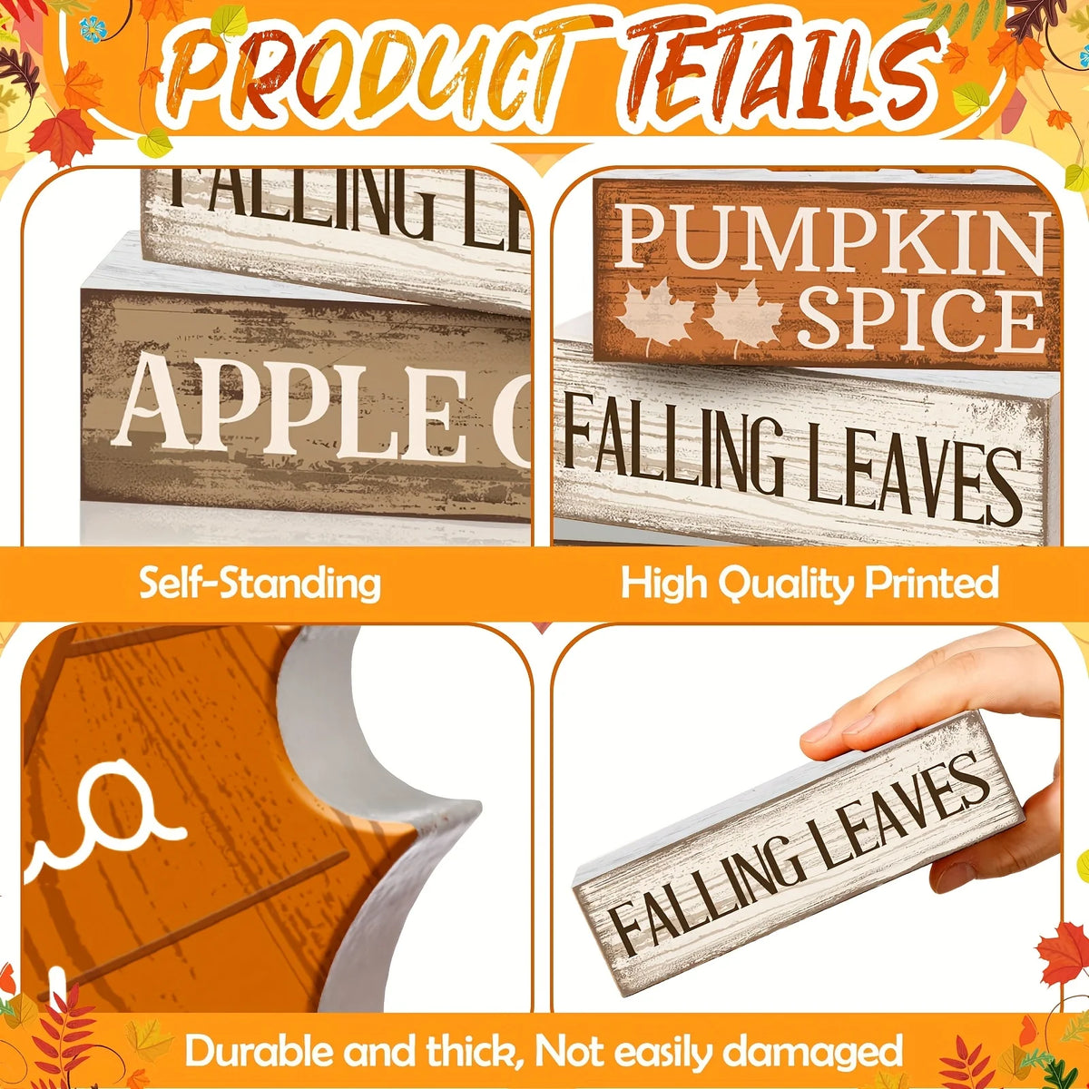 A set of rustic wooden maple leaf tiered trays showing different designs and quality features.