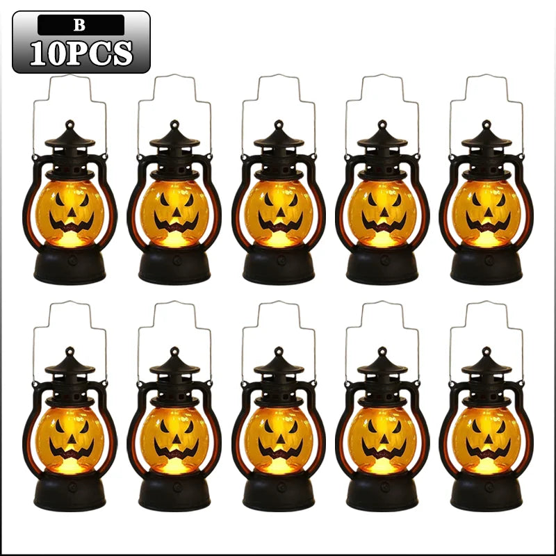 A set of ten DIY Halloween pumpkin lanterns with LED projection effects.