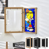 A wooden frame with a magnetic front opening displaying a colorful illustration of a yellow cartoon rabbit on a cloud.