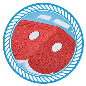 A set of red, water-droplet shaped magnets for a birthday cruise door decoration.