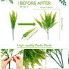 Before and after comparison showing the size difference of high-quality plastic plants.