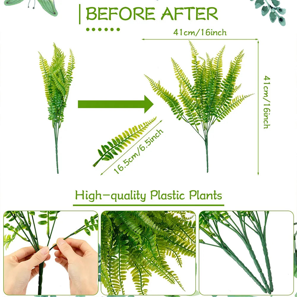 Before and after comparison showing the size difference of high-quality plastic plants.