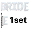 A set of white letter foil balloons spelling the word BRIDE and the letter E, measuring 40.5cm/15.94inch.
