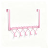 Pink heart over-the-door hook rack with five heart-shaped hooks for hanging items.