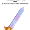 A purple sword with intricate runes on the blade and a gold hilt, used as a cosplay prop.