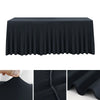 Black stretch rectangle tablecloth featuring vertical pleats and a finished edge detail.