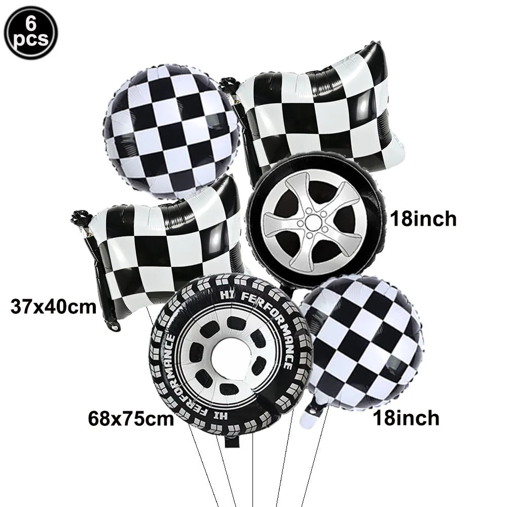 Race Car Birthday Party Balloon Decoration Set with Traffic Lights, Cones & Checkered Flags
