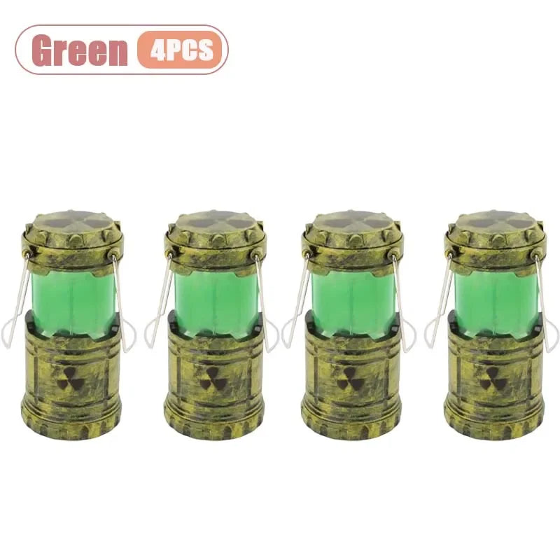 Four mini nuclear reactor lanterns with eerie green glow.