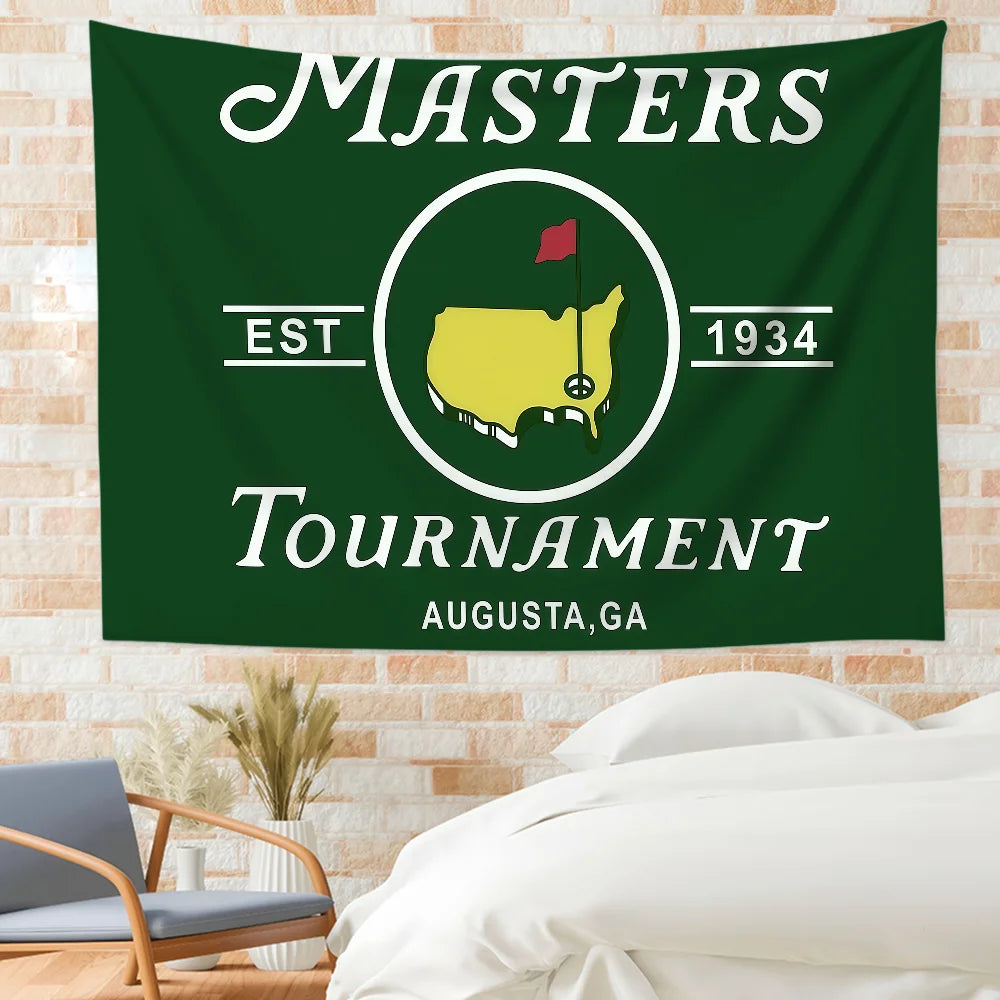 Tapiz de banner verde oscuro para un torneo con la palabra MASTERS y el año 1934