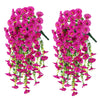 A pair of artificial morning glory hanging flowers in vibrant pink and green.