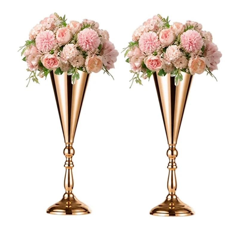 Gold Trumpet Vase Metal Flower Holder for Weddings & Home Decor
