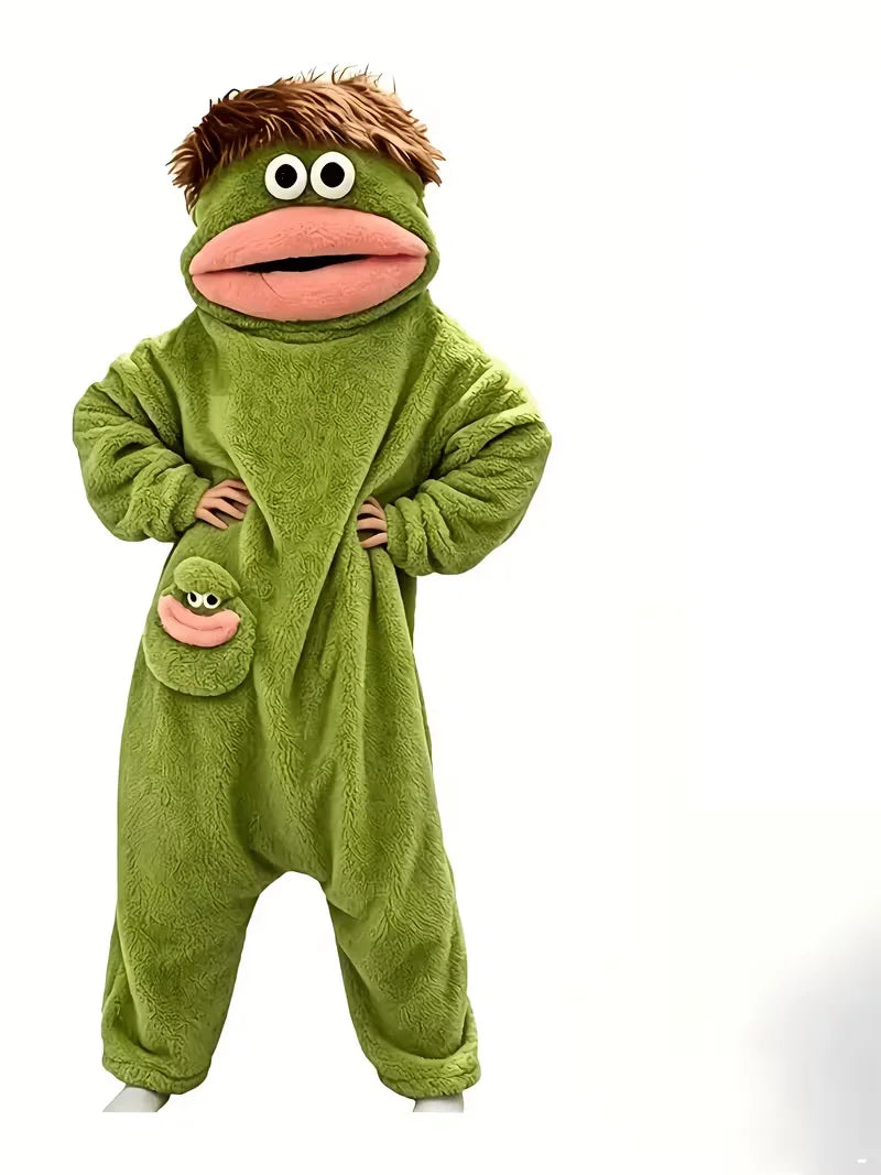 Funny Big Mouth Monster Onesie Pajamas – Cozy Coral Fleece Hooded Jumpsuit