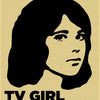 Vintage poster design featuring a silhouette of a woman with the text TV GIRL on a beige background.