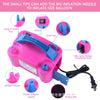 Pink electric balloon inflator pump with various tips and accessories for inflating balloons.
