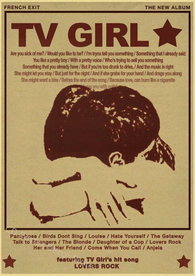 Vintage TV Girl album cover art featuring a silhouette of a woman and text credits.