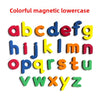 Colorful magnetic lowercase alphabet set showing letters a through z arranged in rows.