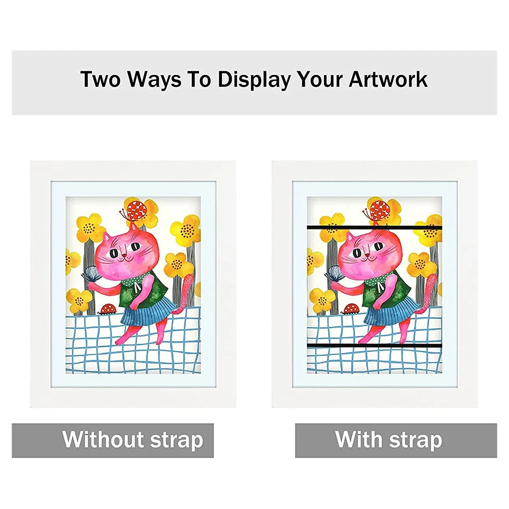 Two display options for artwork: one without a strap and one with a strap.