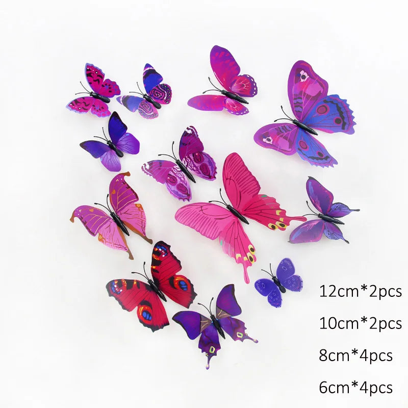 A collection of colorful 3D butterfly wall stickers in various sizes and shades