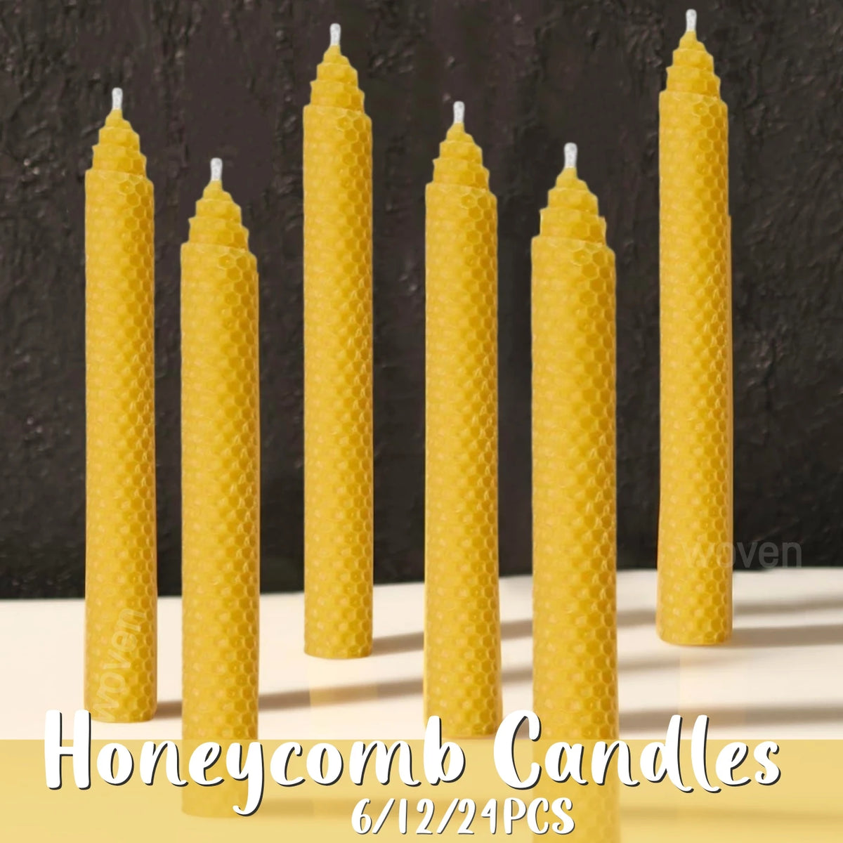 Hand-Rolled Beeswax Taper Candles with Honeycomb Design