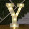 A glowing warm white LED alphabet letter light shaped like the letter Y