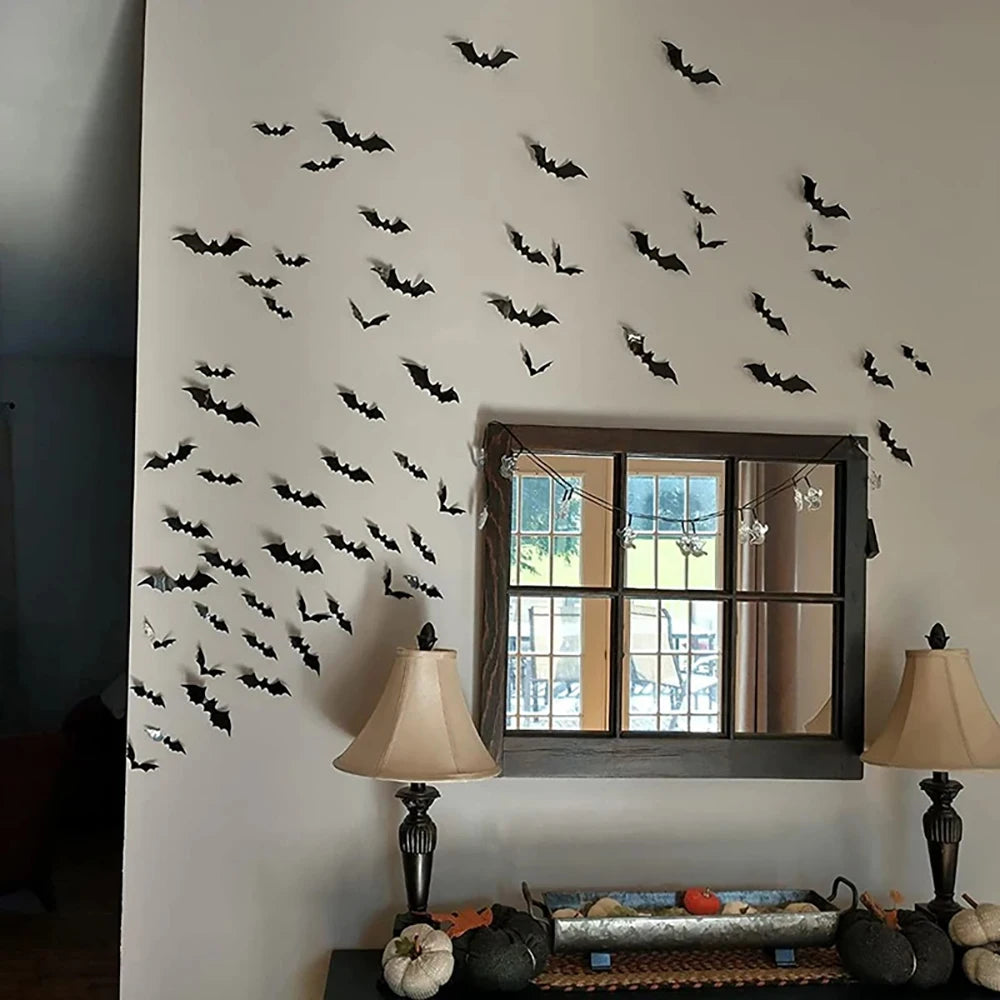 3D Halloween Bat Wall Decorations (Set of Black PVC Bats)
