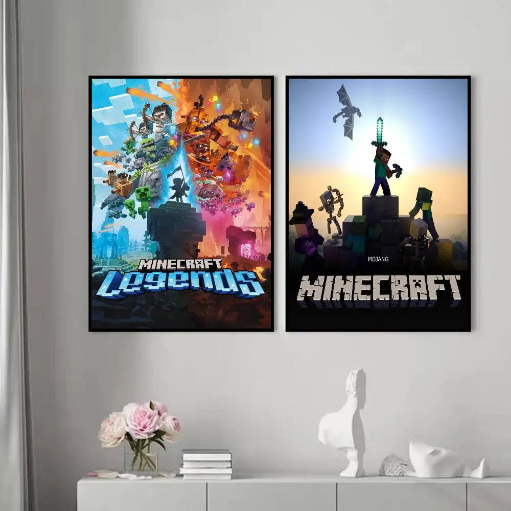 A set of two vertical digital art prints featuring Minecraft Legends and Minecraft themes.