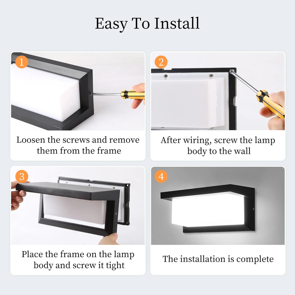 Step-by-step instructions showing how to easily install a vintage LED rectangle wall sconce.