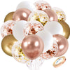 A pack of 30 chrome latex balloons in gold and rose gold metallic colors.