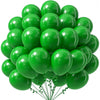 A bunch of assorted bright green latex party balloons tied together with strings.