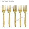Set of 10 gold forks with 16.1-inch length for a gender reveal banner or baby shower display