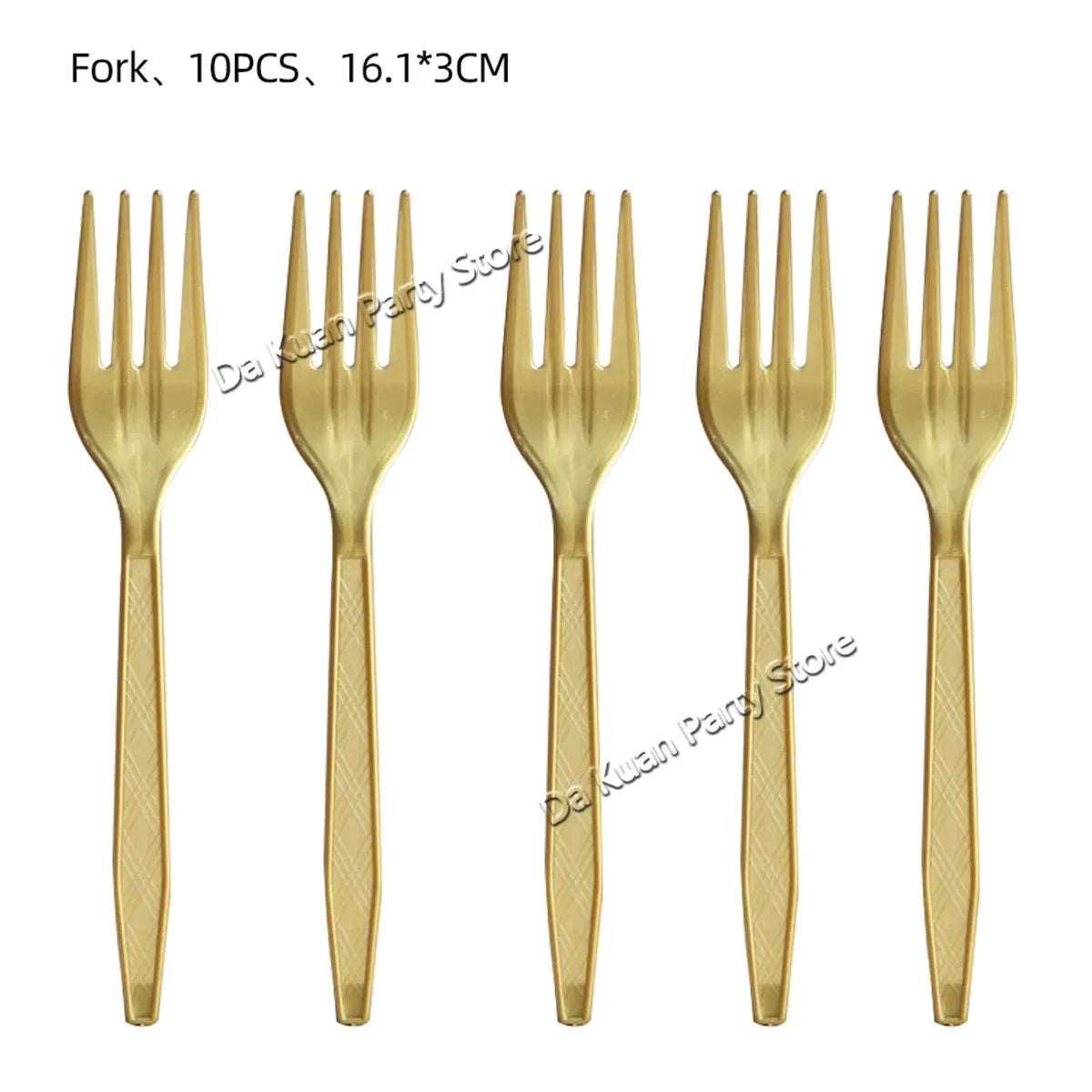 Set of 10 gold forks with 16.1-inch length for a gender reveal banner or baby shower display