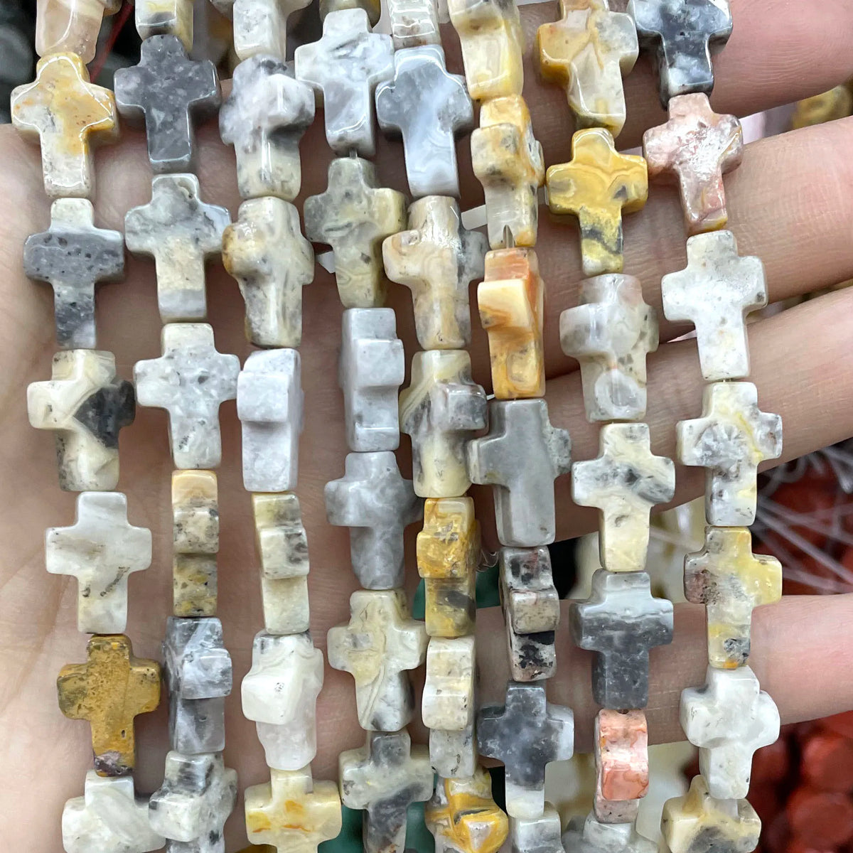 Natural Stone Cross Beads for Jewelry Making