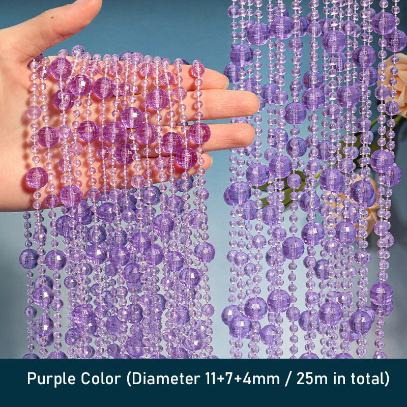 Rideau de porte en perles de cristal violettes, avec des perles rondes de 11+7+4mm de diamètre et une longueur totale de 25m