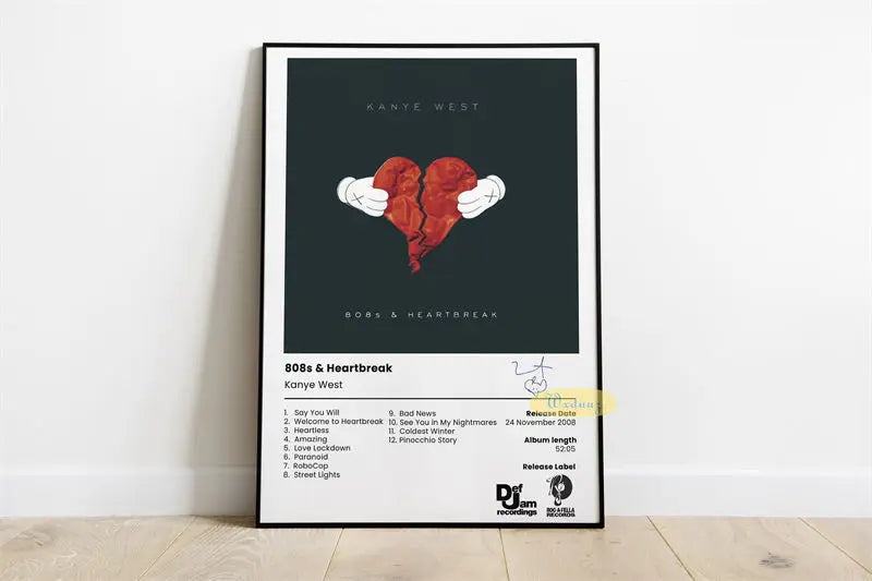 Arte de álbum en blanco y negro con un corazón roto para Boys & Heartbreak de Kanye West.