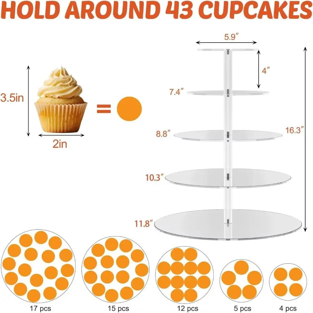 Klares Acryl-Mehrstöck-Cupcake-Display mit verschiedenen runden Öffnungen für Cupcakes.