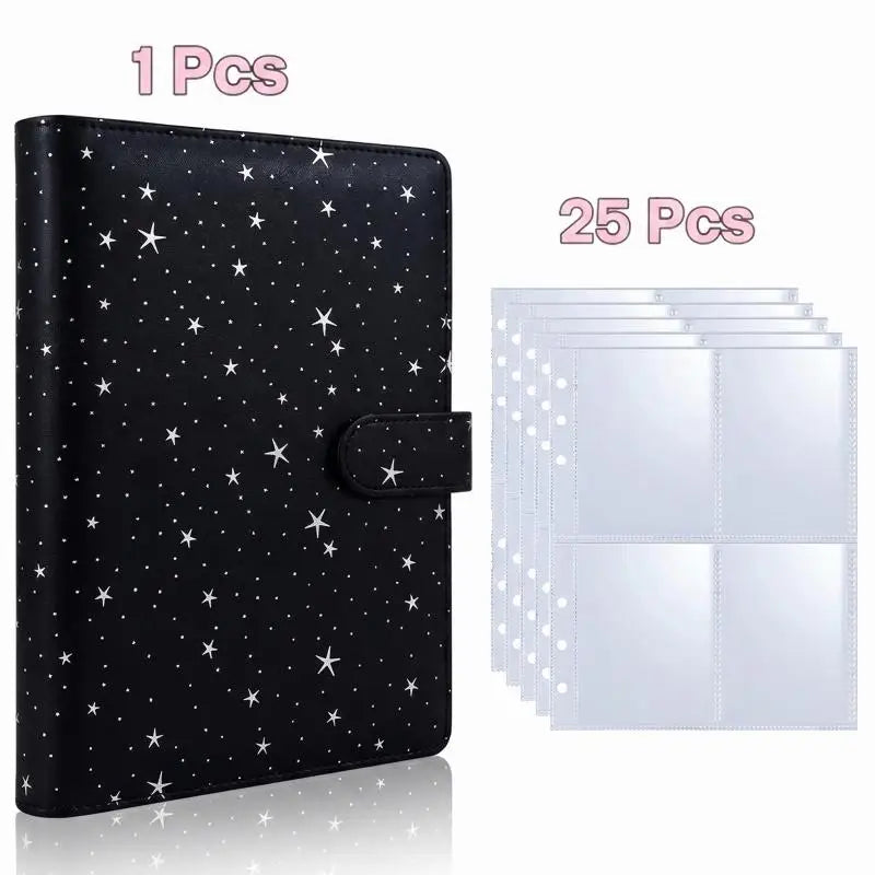 Black reusable A5 Kpop photocard album binder with 25 clear plastic pages