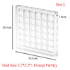 A clear acrylic grid display box with a grid size of 2.2x2.2x1.45cm.