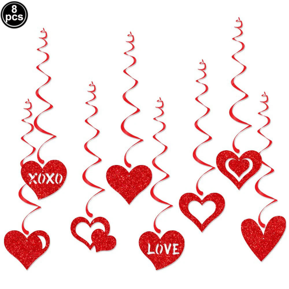 Eight pieces of red heart letter balloons with a glittery foil finish