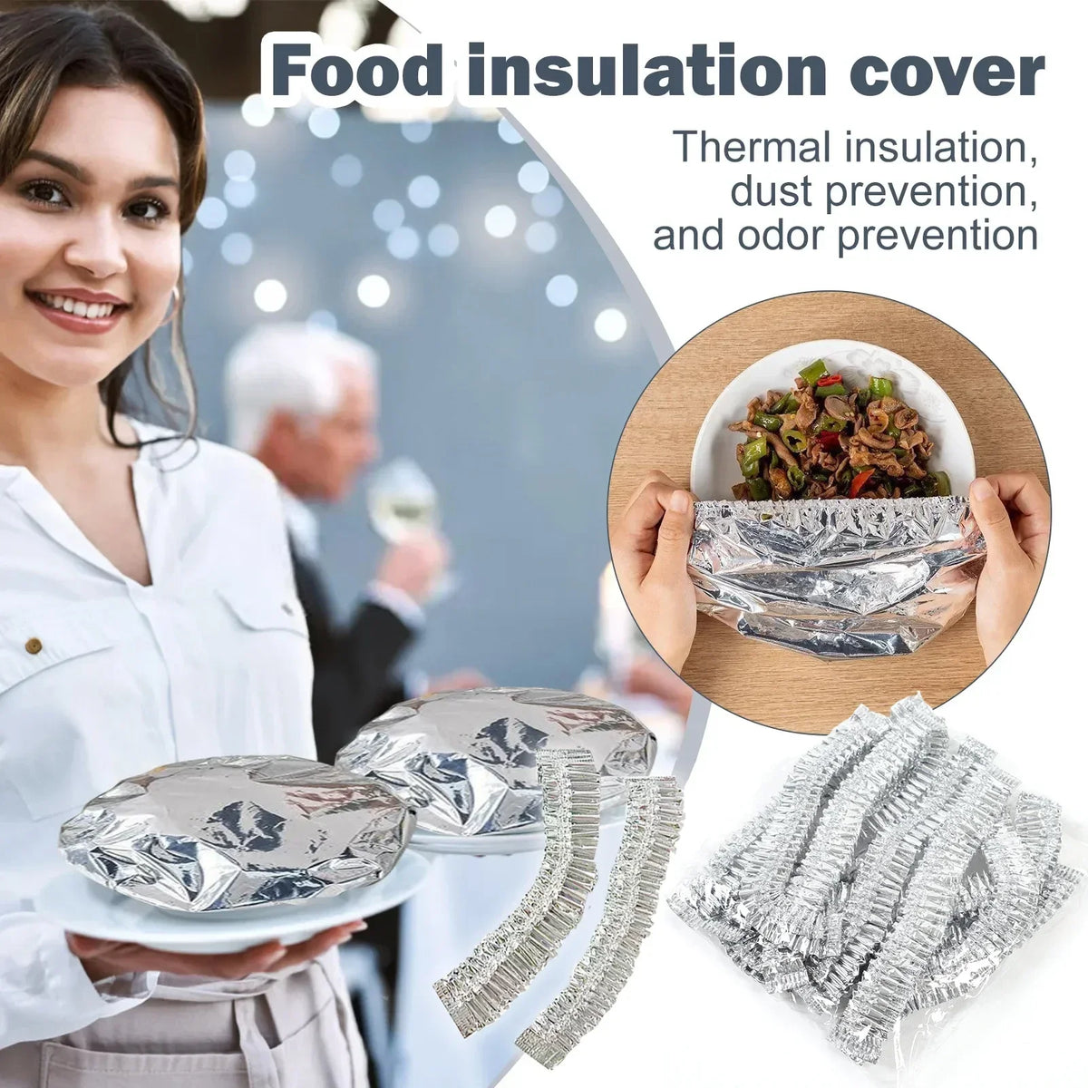 Reusable aluminum foil bowl covers used for food insulation and odor prevention