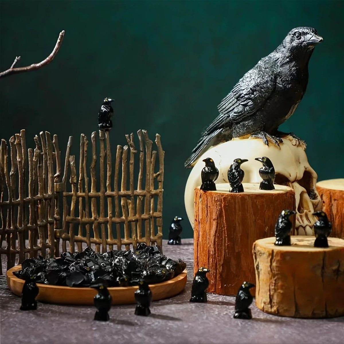 Miniature Crow Figurines for Gothic Fairy Garden Decor