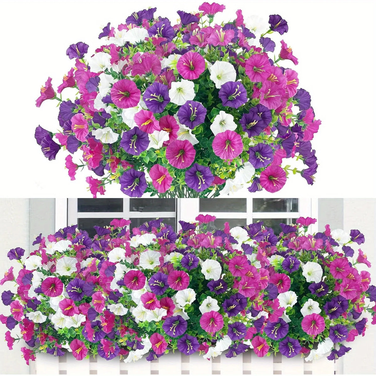 Dichter Strauß künstlicher Morning Glory Blumen in Lila-, Rosa- und Weißtönen