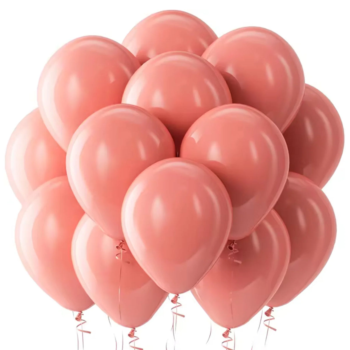 A cluster of pastel pink latex balloons tied together for a party pack.