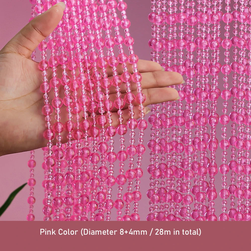 Rideau de porte en cristal artificiel à perles roses, 8mm, totalisant 28 mètres
