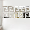 A set of ten self-adhesive 3D acrylic mirror wall stickers featuring decorative edge and corner trim in silver and black.
