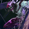 A stylized anime character resembling Chainsaw Man with purple glowing lines against a dark background.