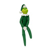 Une elfe verte et moelleuse avec un chapeau et une barbe blanche, utilisée comme décoration de sapin de Noël.
