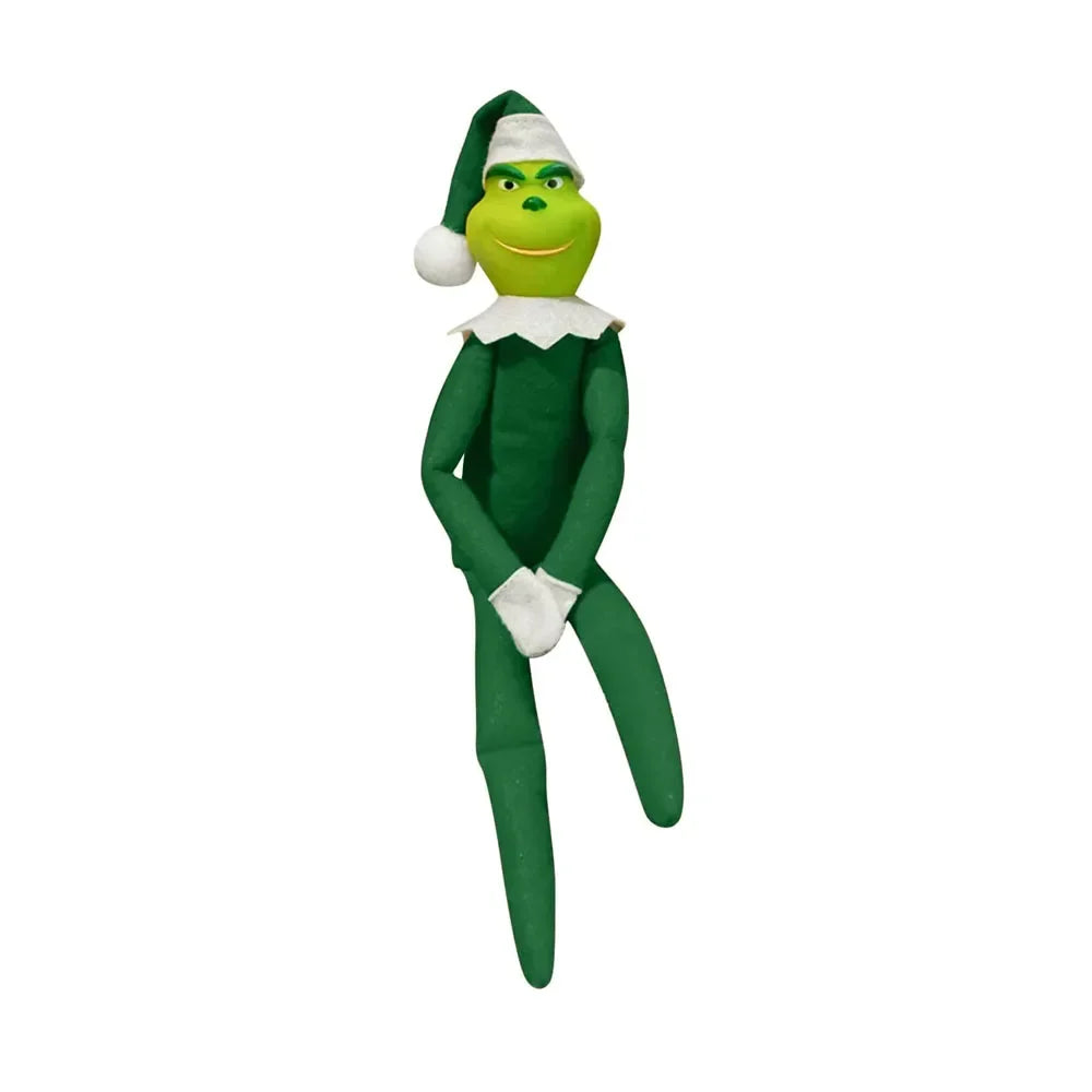 Une elfe verte et moelleuse avec un chapeau et une barbe blanche, utilisée comme décoration de sapin de Noël.